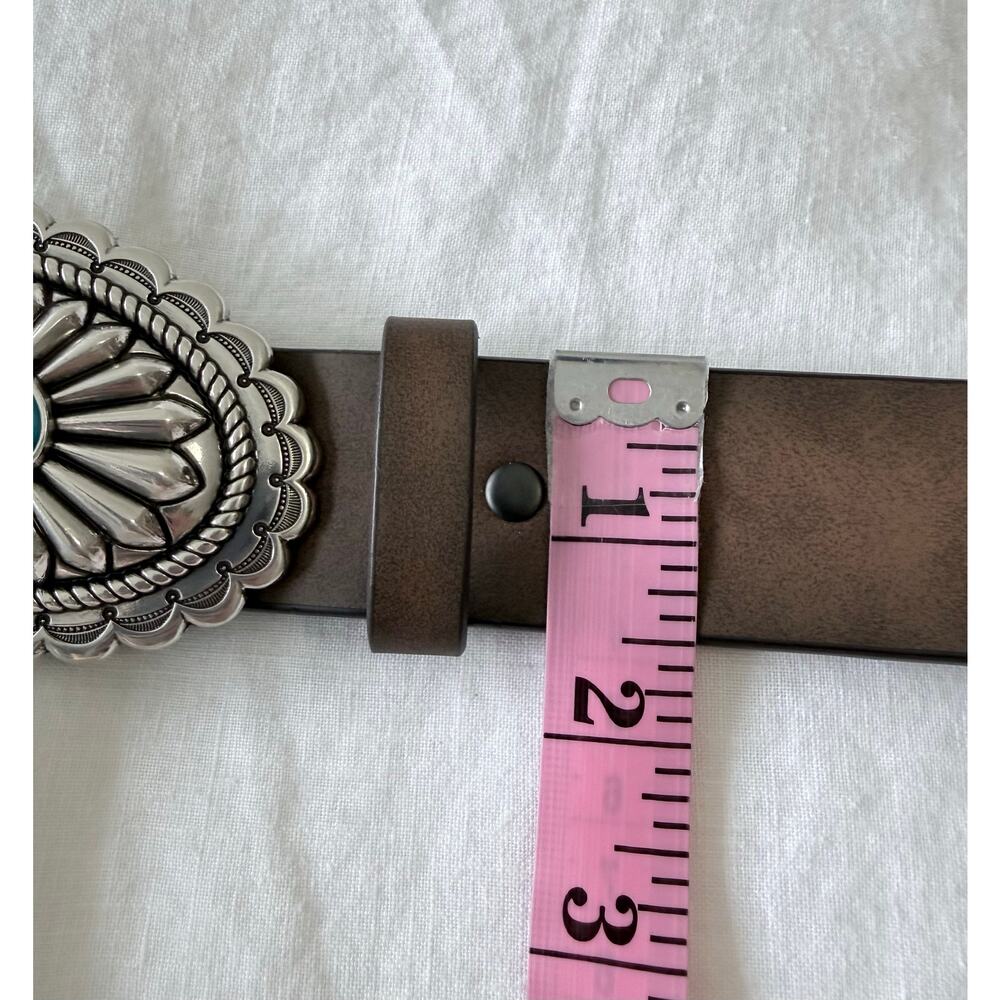 ARIAT | Women's M | Brown Leather Belt Silver Oval Buckle Faux Turquoise EUC - Picture 7 of 10